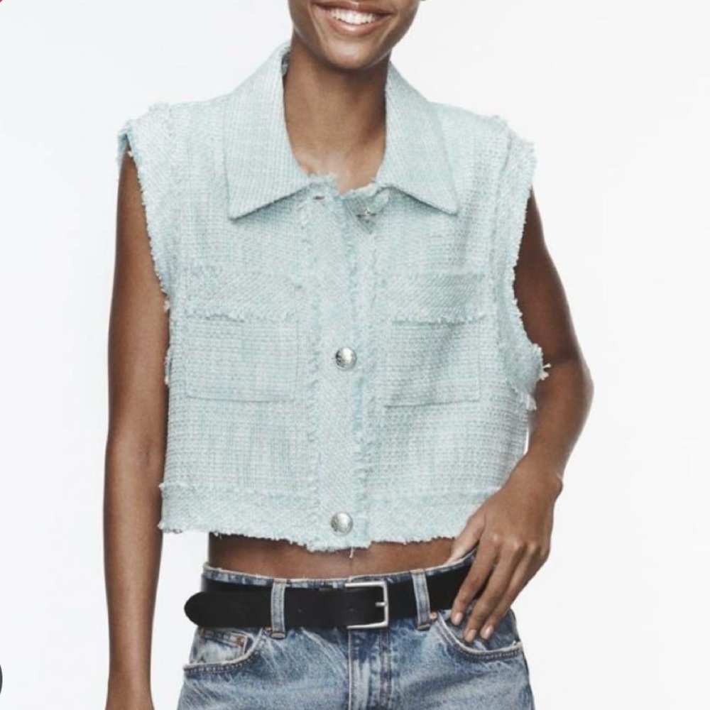 ZARA Sleeveless Tweed Crop Jacket XL